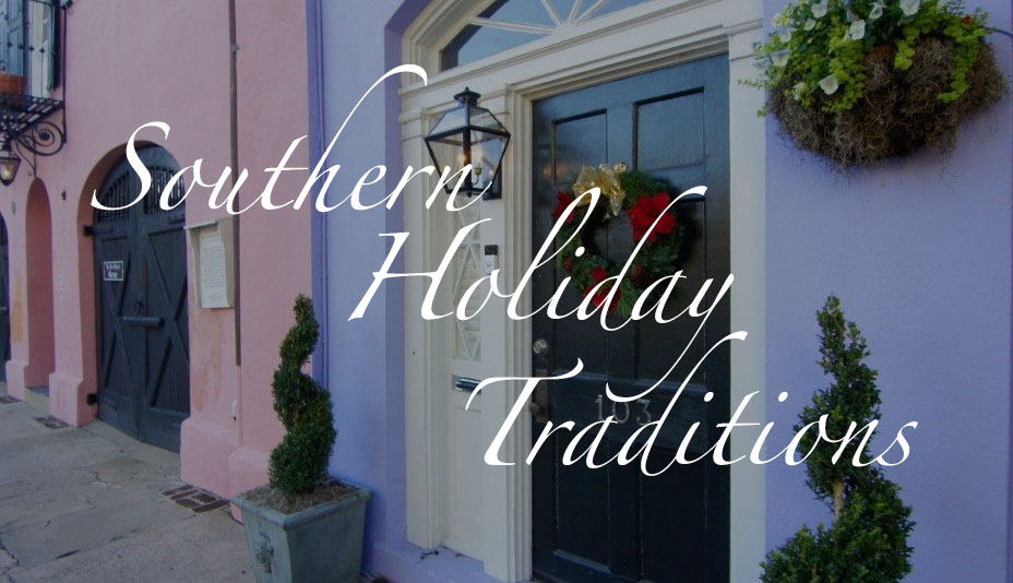 Southern Holiday Traditions, Rainbow Row door in downtown Charleston with holiday decorations