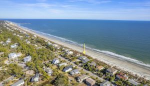 aerial view of oceanfront beach house at 903 West Ashley Avenue on Folly Beach, SC