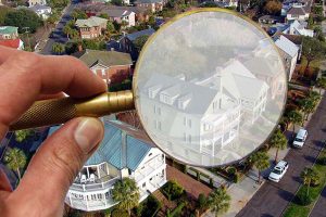 Hand with magnifying glass looking for home in Charleston, SC