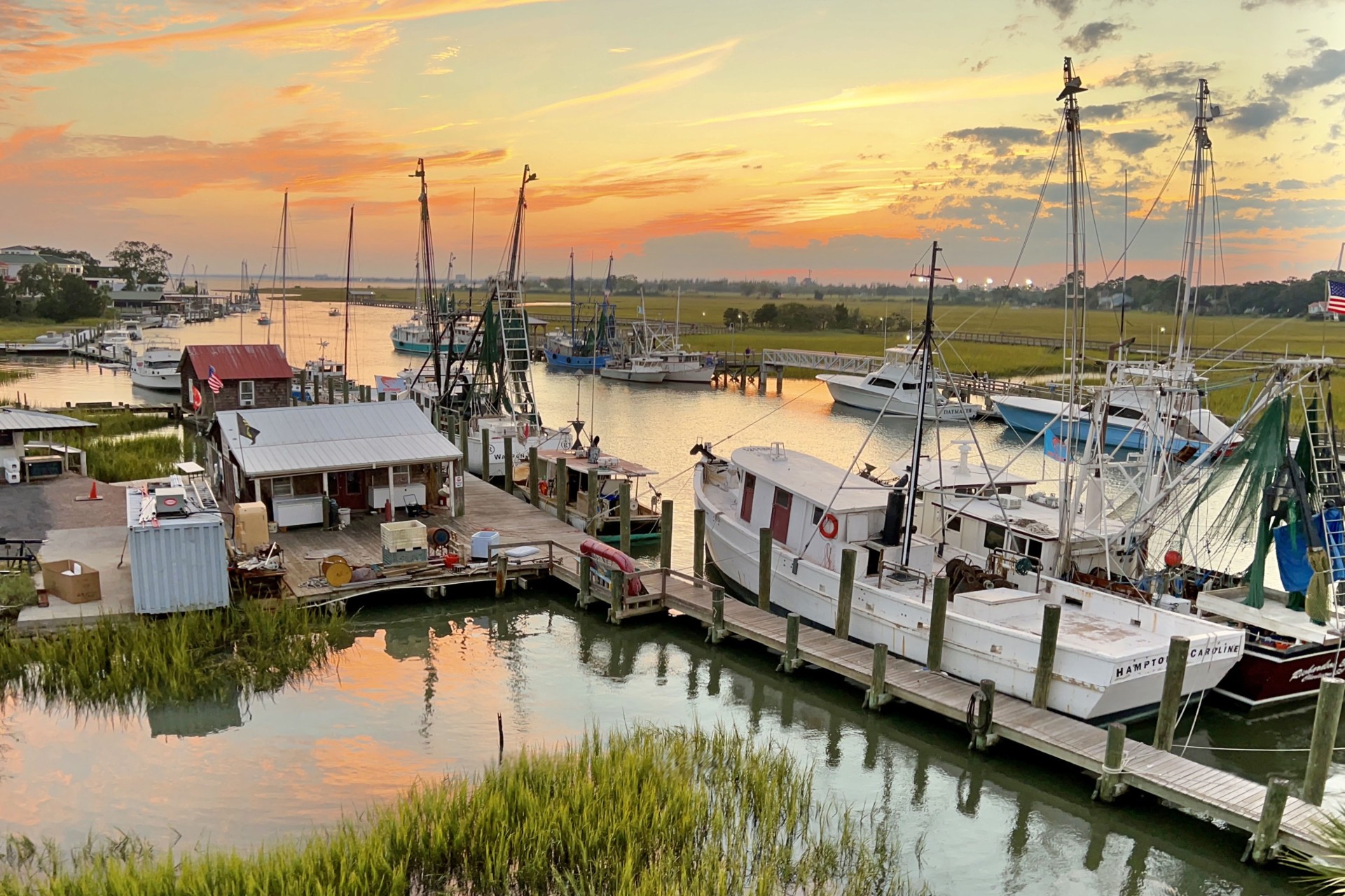 Shrimp boats and dock on Shem Creek, filming site of Outer Banks