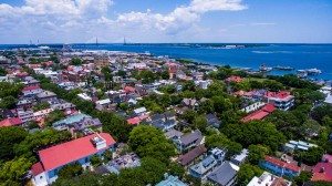 Disher, Hamrick & Myers Charleston Real Estate aerial view of downtown Charleston and harbor