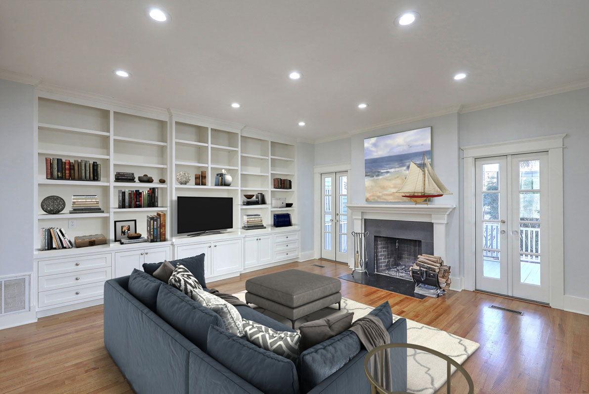 Virtual Staging coastal family room AFTER
