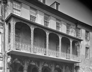 Iron Balcony at Planters Hotel, Docks Street Theatre, Charleston