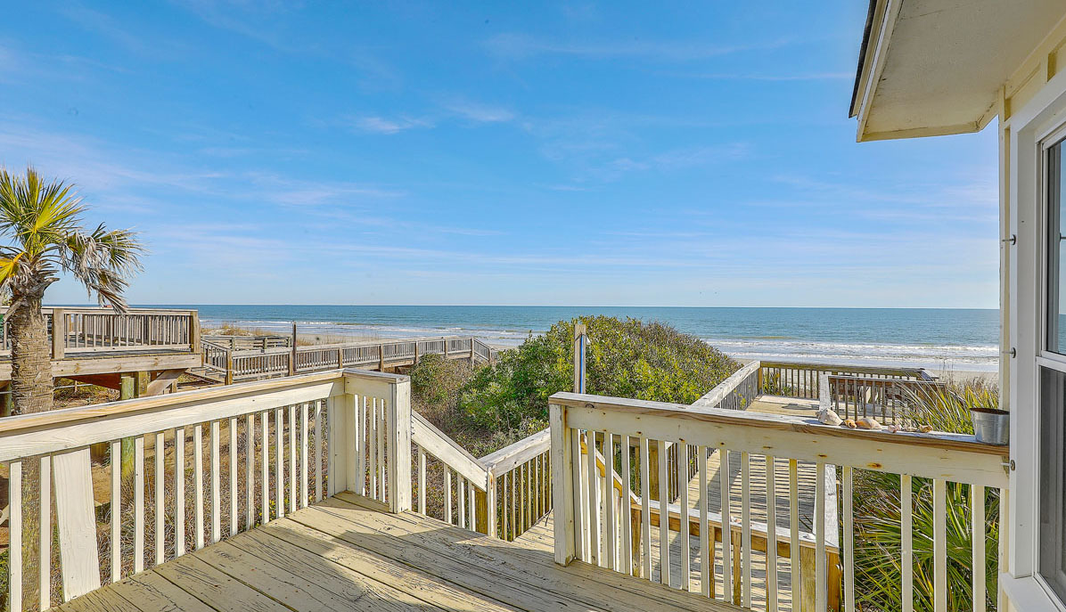 beachfront deck & walkway to Atlantic Ocean from 903 West Ashley Avenue on Folly Beach, SC
