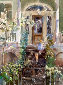 watercolor painting of 6 Montagu Street by Mary Whyte for the CSOL Designer Showhouse