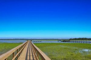 Private docks across the marsh into the water in Kiawah River Estates