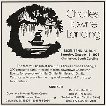 Advertisement for Charles Towne Landing's Bicentennial run