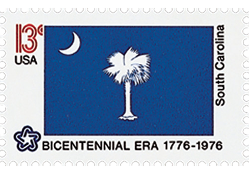 SC 1776 commemorative stamp with state flag in center